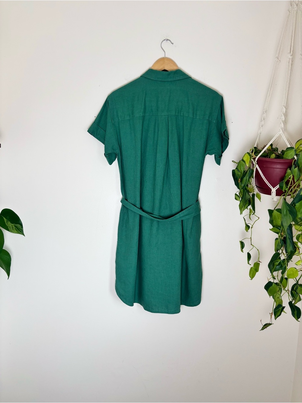 J.Crew Linen-Blend Belted Mini Shirtdress In Kelly Green - Picture 7 of 8
